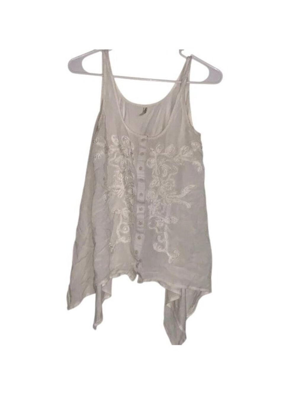 Free People Embroidered White Rayon Tank Top XS